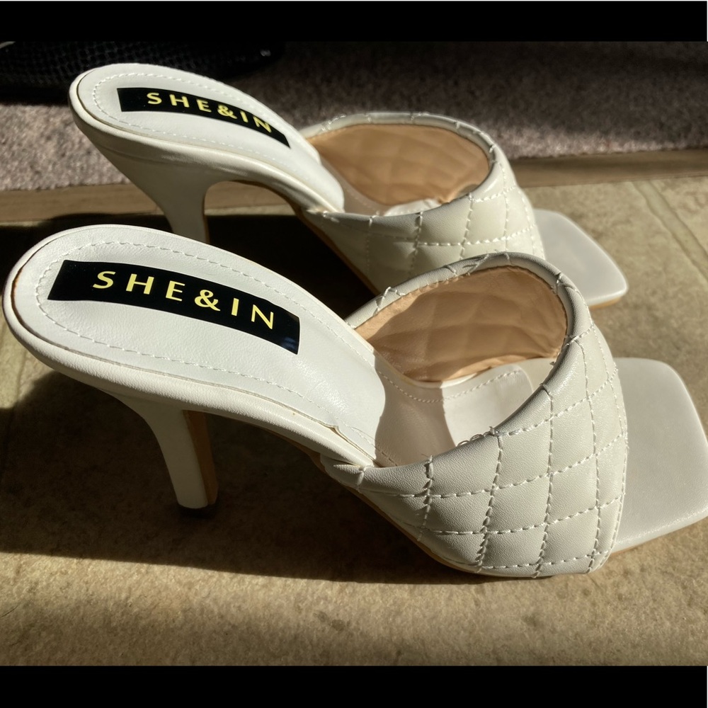 SHEIN Square toe quilted heels